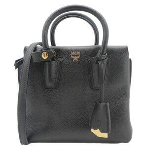 MCM  Milla Mini Grained Calfskin Leather Tote Shoulder Bag Black
